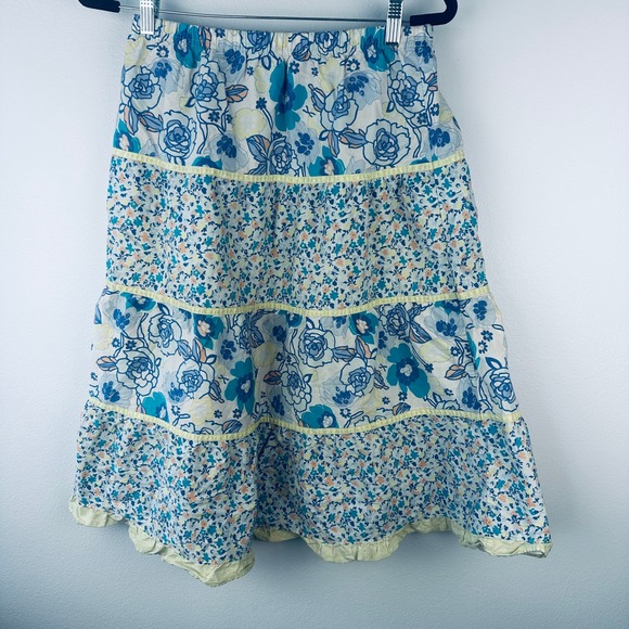Hanna Andersson Dresses & Skirts - Hanna Andersson Floral Tiered Midi Skirt Blue Yellow Cotton S